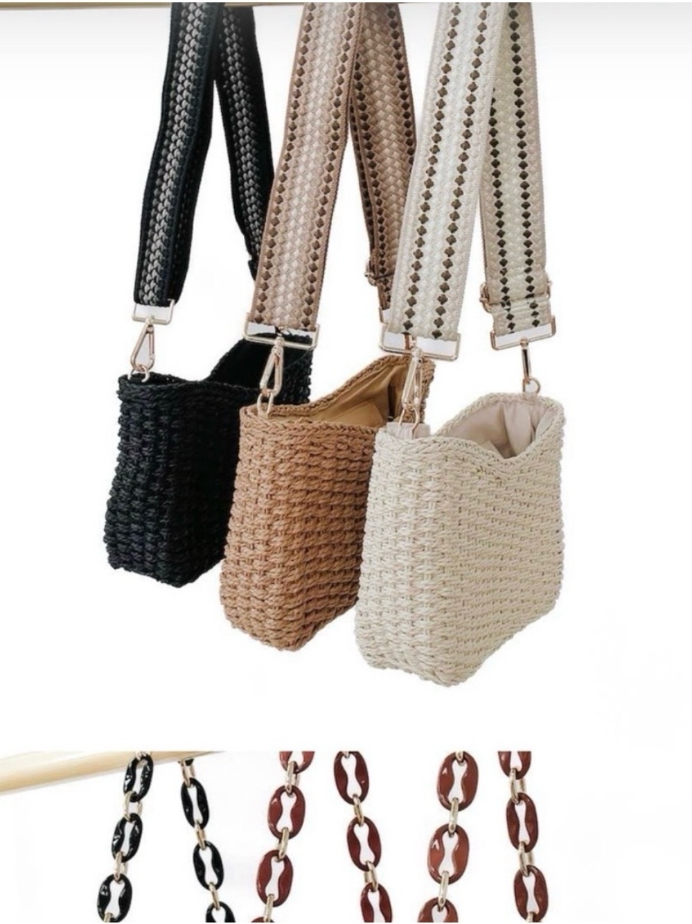 Pretty Simple NWT Cream Woven Raffia Crossbody Bag Wide Strap Resort Beach